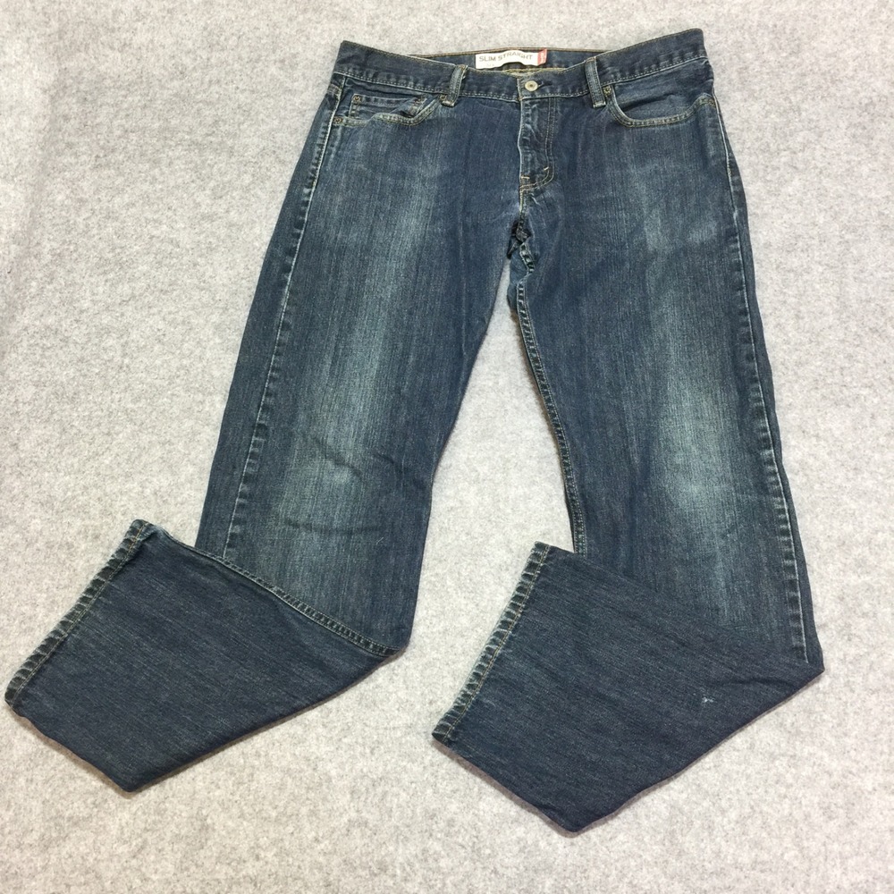 Levis 514 Slim Straight Dark Wash Blue Denim Jeans Mens 36x32